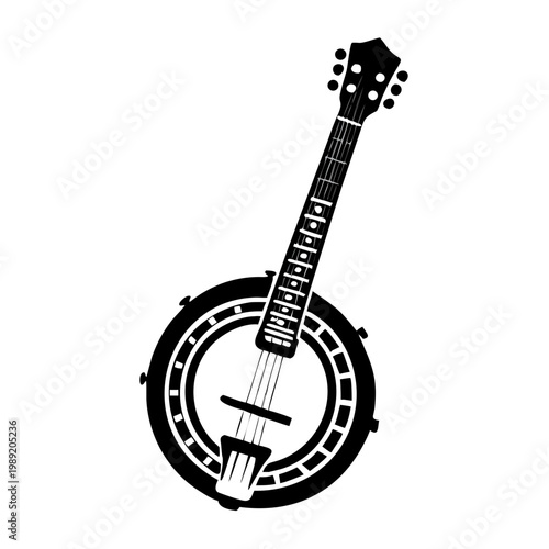resonator banjo silhouette icon illustration for music instrument bluegrass performance and sound design