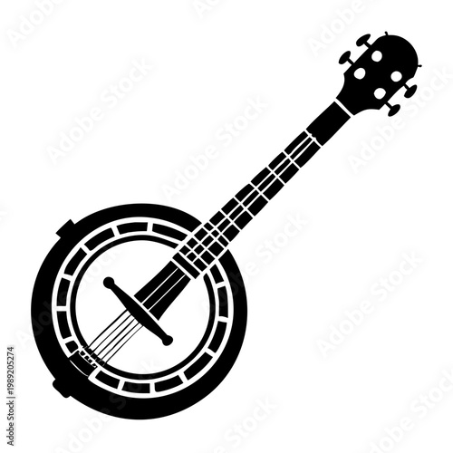 resonator banjo silhouette icon illustration for music instrument bluegrass performance and sound design