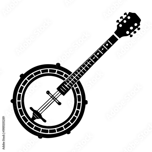 resonator banjo silhouette icon illustration for music instrument bluegrass performance and sound design