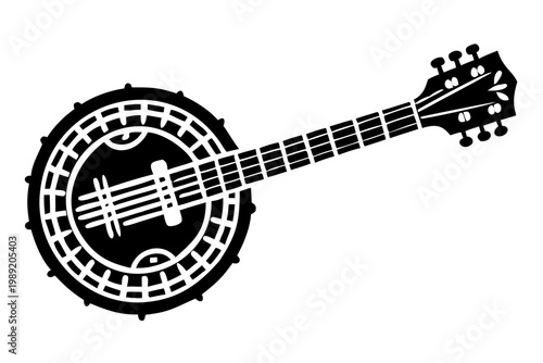 tenor banjo silhouette illustration for music instrument folk performance and sound design