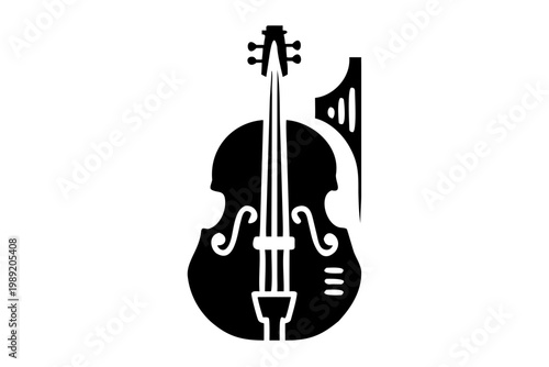 upright bass silhouette illustration for music instrument orchestral performance and jazz design