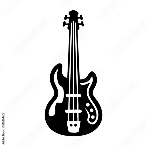 fretless bass guitar silhouette icon illustration for music instrument performance and sound design