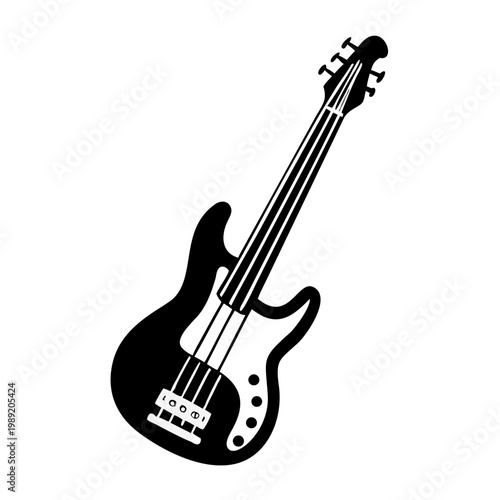 fretless bass guitar silhouette icon illustration for music instrument performance and sound design