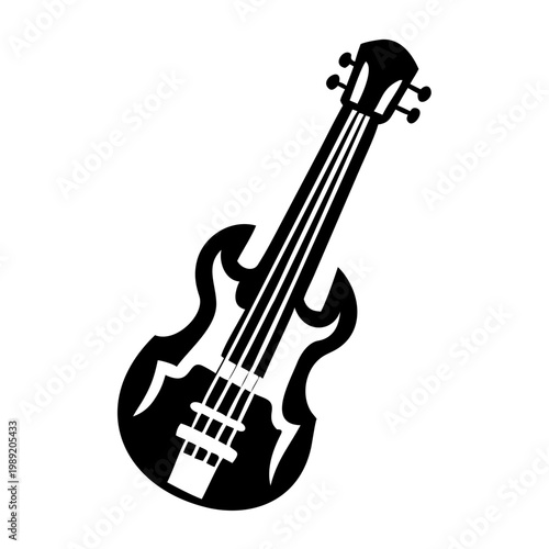 fretless bass guitar silhouette icon illustration for music instrument performance and sound design