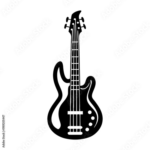 fretless bass guitar silhouette icon illustration for music instrument performance and sound design