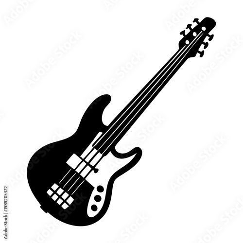 five string bass guitar silhouette illustration for music instrument performance and sound design