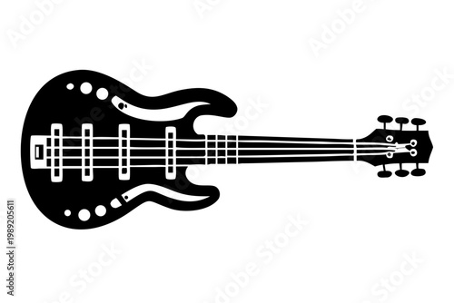 five string bass guitar silhouette illustration for music instrument performance and sound design