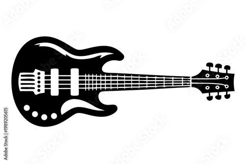 six string bass guitar silhouette illustration for music instrument performance and sound design