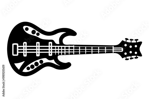 six string bass guitar silhouette illustration for music instrument performance and sound design
