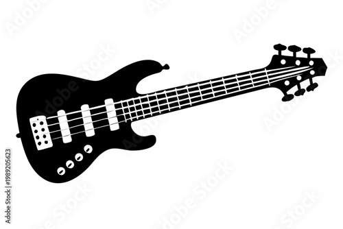 five string bass guitar silhouette illustration for music instrument performance and sound design