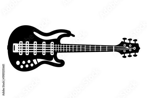 six string bass guitar silhouette illustration for music instrument performance and sound design