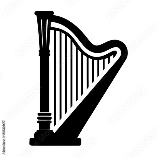 concert harp silhouette illustration for music instrument orchestral performance and classical design