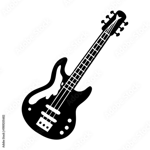 six string bass guitar silhouette illustration for music instrument performance and sound design