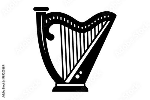 concert harp silhouette illustration for music instrument orchestral performance and classical design