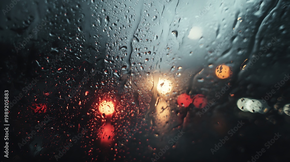 Obraz premium Rainy night traffic through window glass.