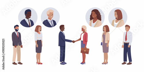 Diverse group of professionals exchanging greetings and networking at a business event