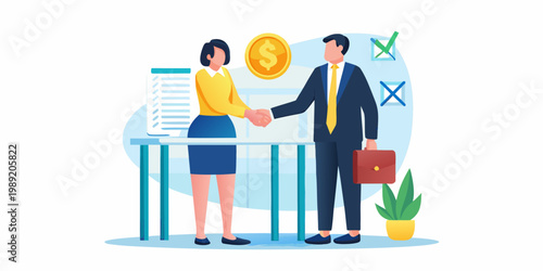 Business deal completion illustrated with a handshake and financial symbols