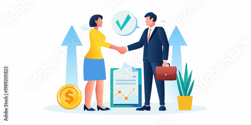 Business professionals shaking hands finalizing a successful agreement with positive results