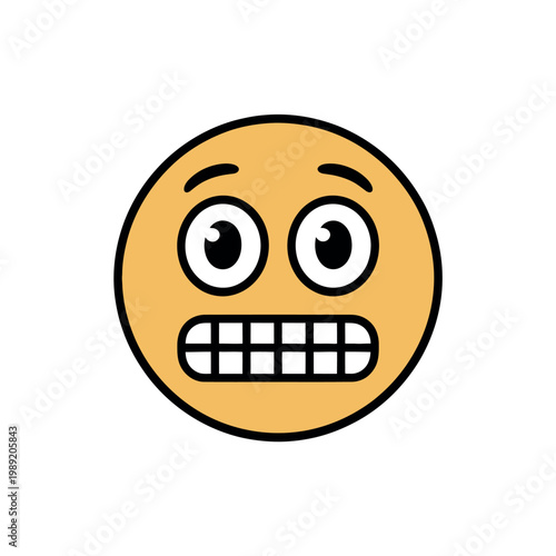 A cartoon emoji with a shocked and frightened expression on its face