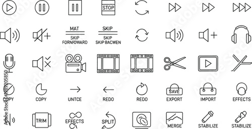 Collection of audio and video editing control icons and symbols