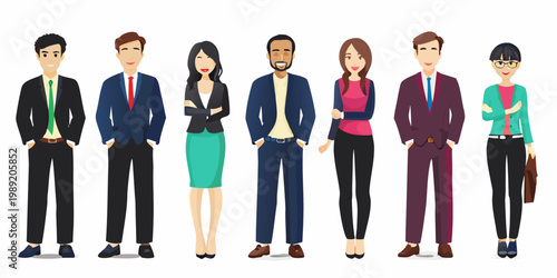 Diverse group of professionals standing in a row illustrated style