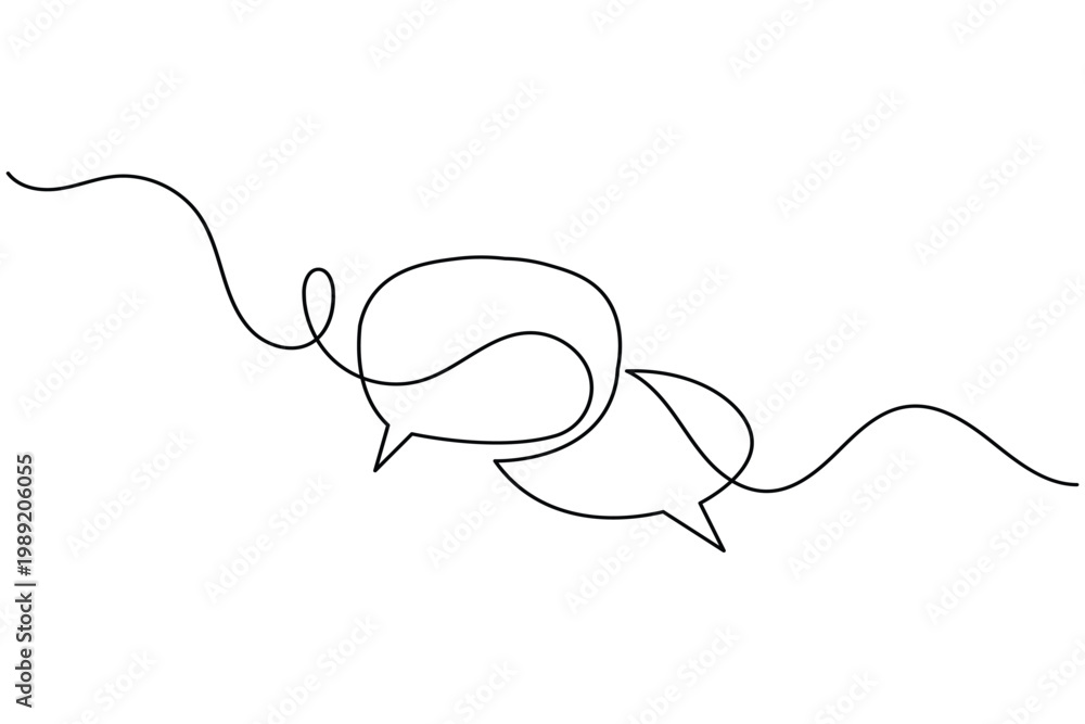 Fototapeta premium Speech bubble continuous one line minimalist vector illustration for communication design