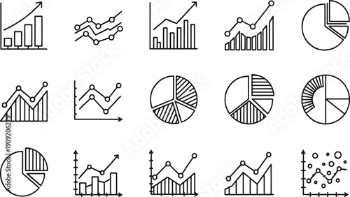 Collection of various data visualization charts and graphs for statistical representation
