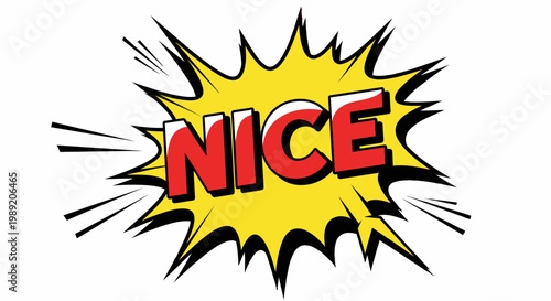 Comic book explosion with the word NICE in bold red letters.