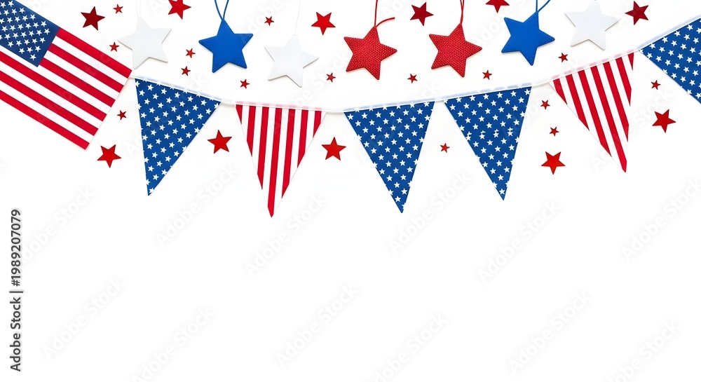 Fototapeta premium Patriotic american flag, stars and bunting border isolated on white background