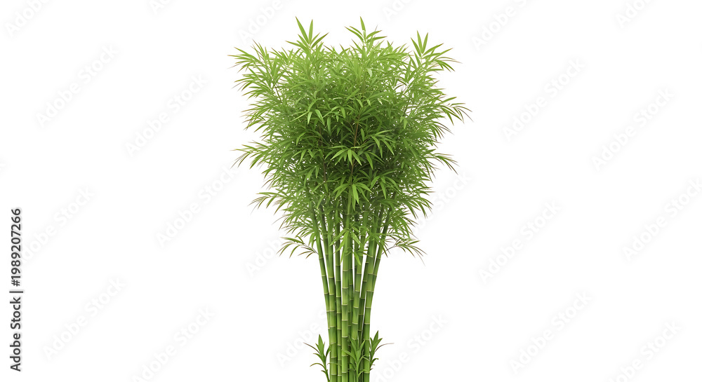 Fototapeta premium Lush Green Bamboo Plant with Dense Foliage Isolated on White Background