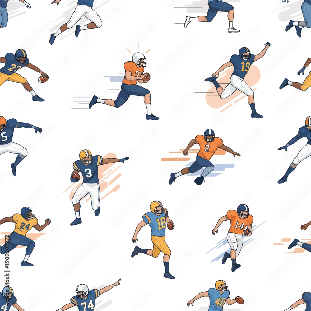 Fototapeta premium American Football Players Seamless Pattern - Action Sports Illustration