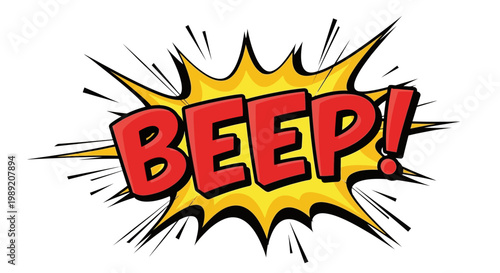 Beep comic sound effect in yellow and red explosion bubble.