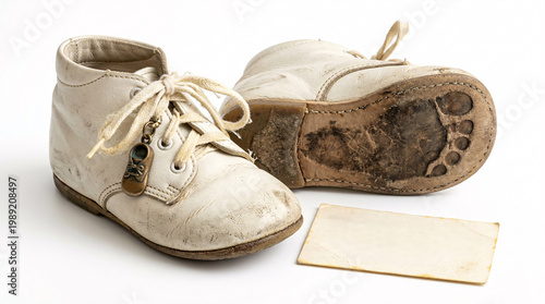 Tableau sur toile A pair of white moccasin shoes with a tag