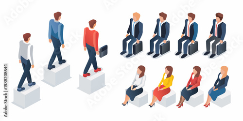 Isometric illustration of diverse business people in a waiting or meeting scene