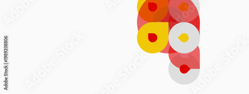 Abstract colorful circles overlap, creating dynamic visual composition. Soft hues blend, forming interesting shapes. Minimalist design.