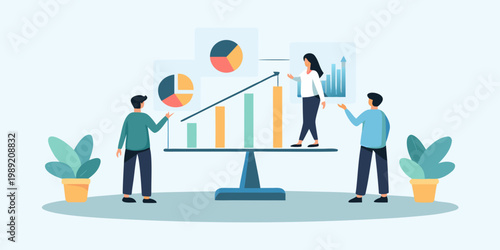 Business professionals analyzing data and growth with charts and graphs