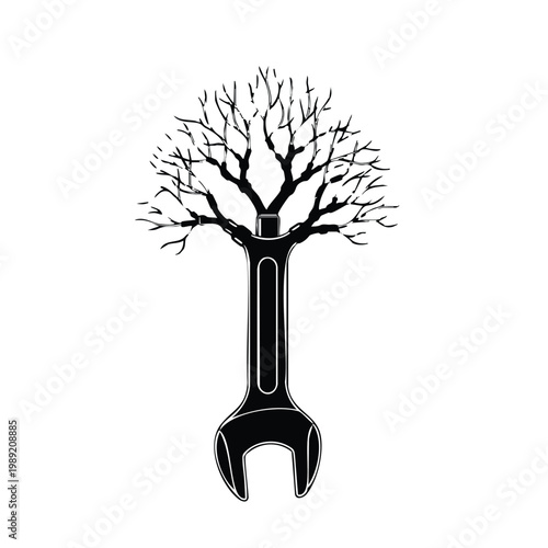 Wrench with tree instead of head Silhouette Set Bundle.