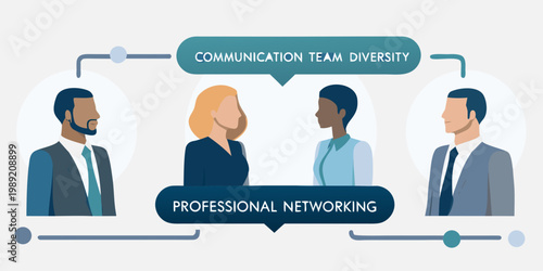 Diverse team of professionals connecting through communication and networking