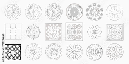 Collection of detailed circular and geometric architectural design elements