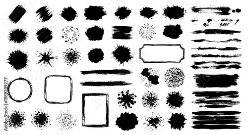Collection of black ink splatter graphics.