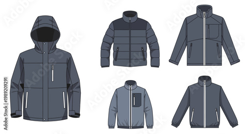 Gray waterproof outdoor winter jacket.