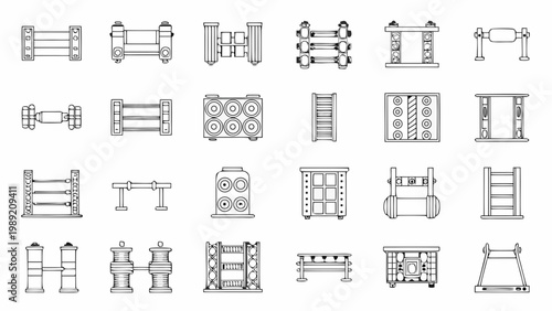 Various technical drawings of industrial components and structural elements