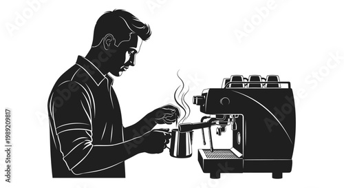 Man making coffee with machine.