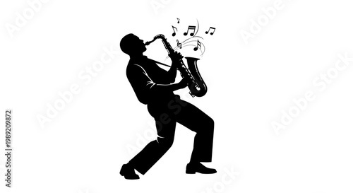 Man Playing Saxophone Silhouette Musician.