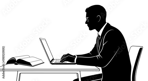 Man working on laptop computer.