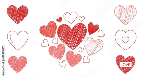 Collection of red and white hearts.