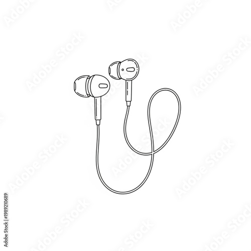 Black and white earbuds with cord.
