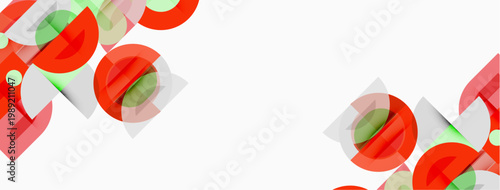 Abstract geometric shapes, red, green, translucent elements. Minimalist design, clean background, modern aesthetic. Simple composition.