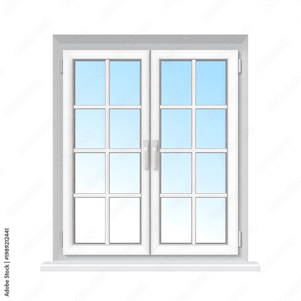 Fototapeta premium Digital vector illustration of a clean, bright, white window with eight panes