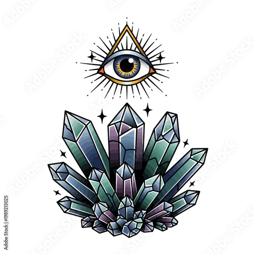 Mystical Eye and Crystal Cluster Illustration